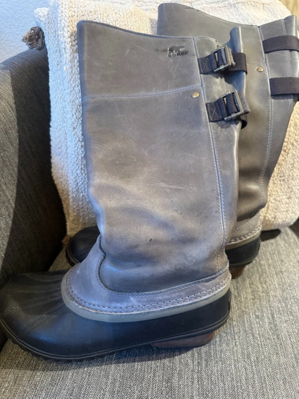 Sorel Slimpack Riding Tall Boots Gray Leather Sz 10 - Picture 2 of 11